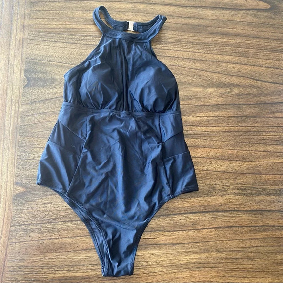 Cupshe High Neck Mesh Cutouts Black One Piece Swimsuit size 0X NEW! - Picture 1 of 6